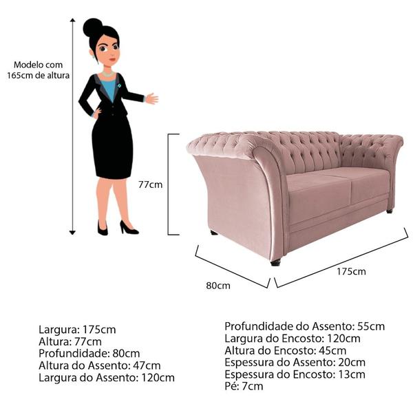 Imagem de Sofá Recamier Decorativa Chesterfield Sofia Suede Rosê Capitonê - Amarena Móveis