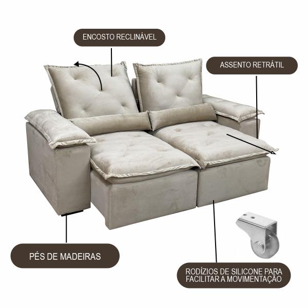 Imagem de Sofá Reclinável Retrátil Confortavel Macio Athenas Premium 2,00m