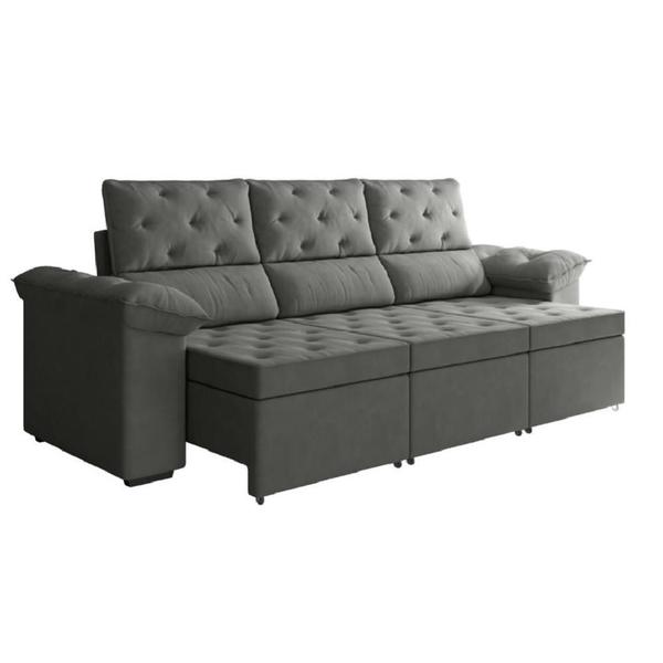 Sofá Retrátil 3 Lugares 2,10m York Suede Cinza - SELMER ESTOFADOS Sofá Retrátil 3 Lugares 2,10m York Suede Cinza - SELMER ESTOFADOS