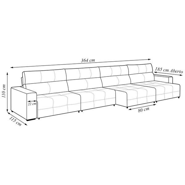 Imagem de Sofá Retrátil 6 Lugares 364cm 4 Módulos Nero com USB Couro Caramelo G52 - Gran Belo