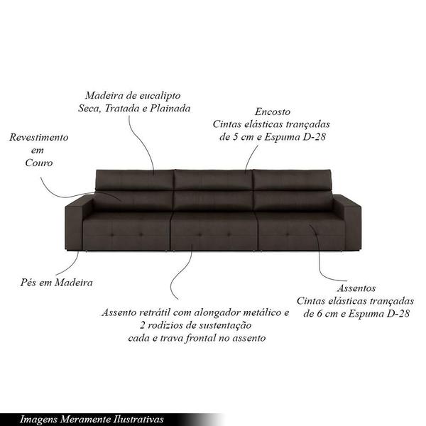Imagem de Sofá Retrátil 6 Lugares 404cm 3 Módulos Nero Couro Marrom G52 - Gran Belo