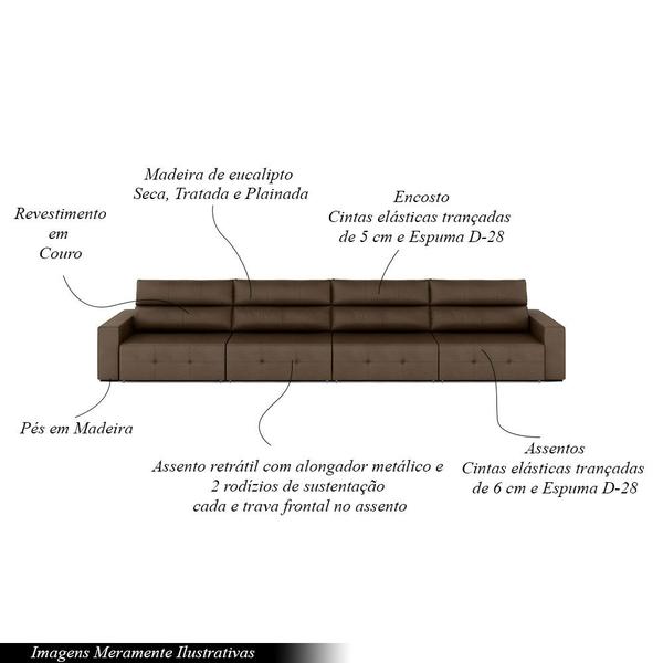 Imagem de Sofá Retrátil 6 Lugares 444cm 4 Módulos Nero Couro Cappuccino G52 - Gran Belo