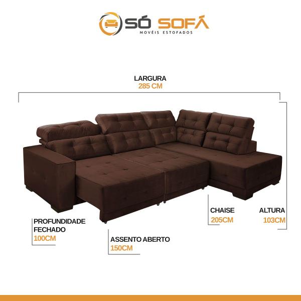 Imagem de Sofá Retrátil Canto Grande de Fábrica Com Chaise D 285Cm Reclinável Mola D26 Veludo Marrom - SóSofá