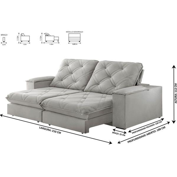 Imagem de Sofa Retrátil Cuiabá 2,10m Mola Ensacada 03 Lugares Txr