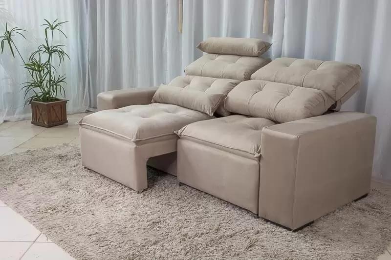 Imagem de Sofá Retrátil e Reclinável 1,5m em Suede Bege