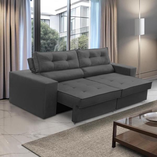 Sofá Retrátil e Reclinável 2 lugares 1,70m com Molas Mirela Suede Cinza Adonai Estofados