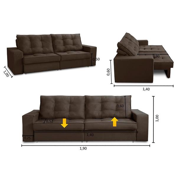 Imagem de Sofá Retrátil e Reclinável 2 lugares 1,90m com Molas Giovana Suede Marrom Madelina Decor