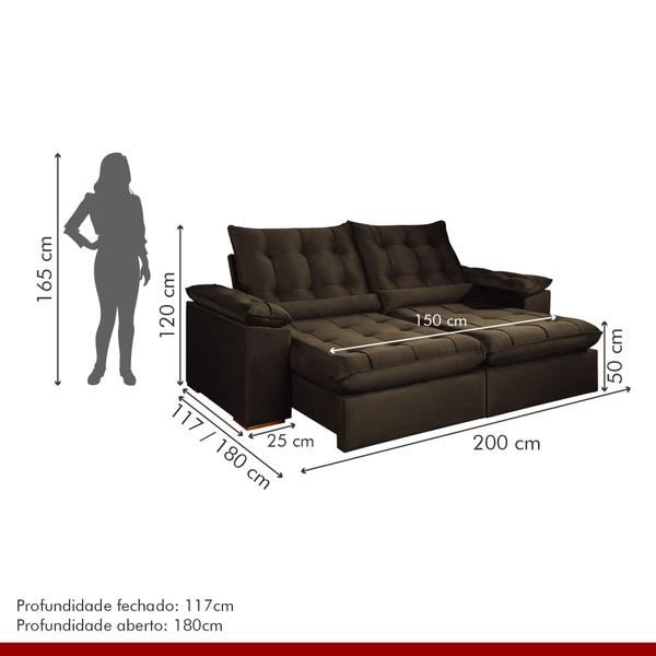 Imagem de Sofá Retrátil e Reclinável 2 Lugares 200cm Dubai