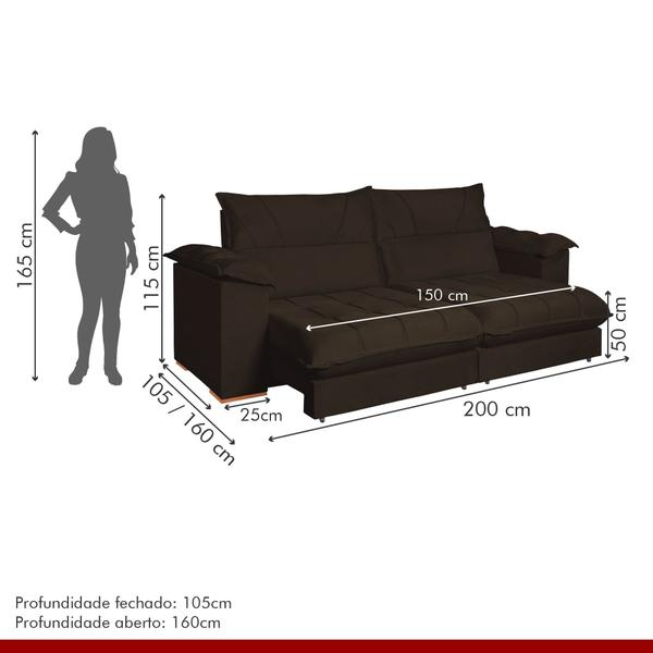 Imagem de Sofá Retrátil e Reclinável 2 Lugares 200cm Italia