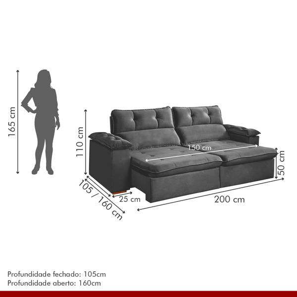 Imagem de Sofá Retrátil e Reclinável 2 Lugares 200cm Vancouver