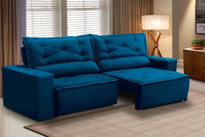 Imagem de Sofá Retrátil e Reclinável 2 lugares com Molas 1,50m Livia Suede Azul Adonai Estofados