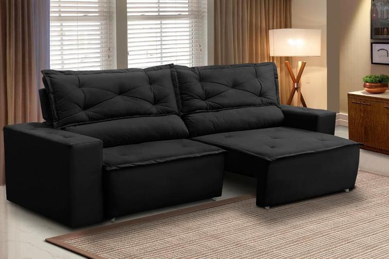 Sofá Retrátil e Reclinável 2 lugares com Molas 1,50m Livia Suede Preto Adonai Estofados Sofá Retrátil e Reclinável 2 lugares com Molas 1,50m Livia Suede Preto Adonai Estofados