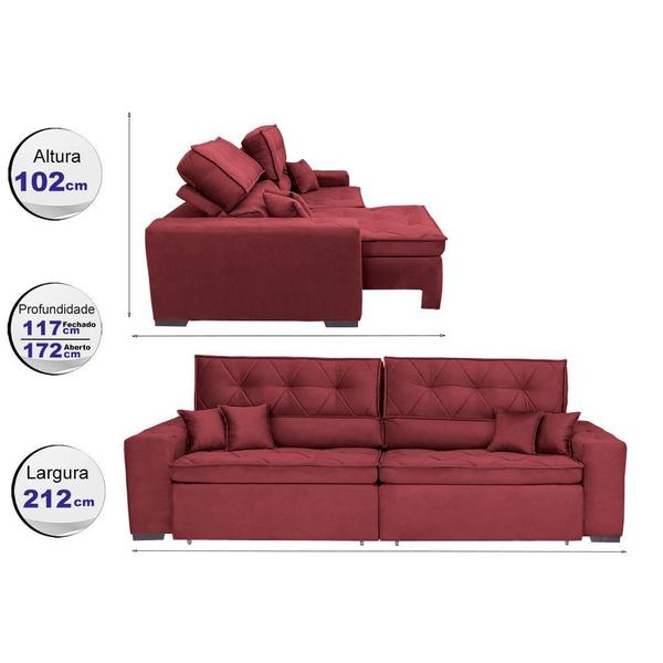 Imagem de Sofá Retrátil e Reclinável 2,12m com Molas Cama inBox Estilo Suede Velusoft Vinho