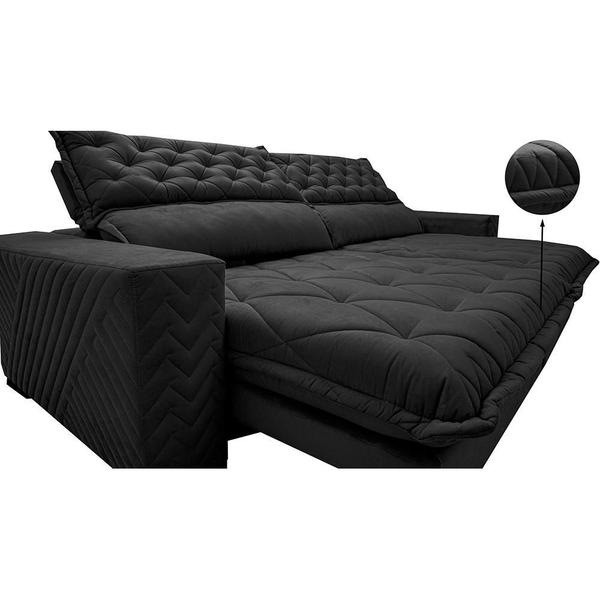 Imagem de Sofá Retrátil e Reclinável 2,15m Molas Ensacadas Cama inBox Spazus com Bordado 3D Velusoft Preto