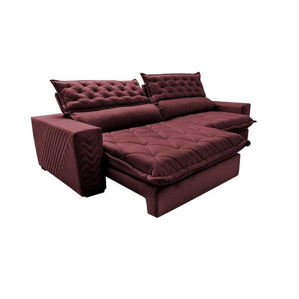 Imagem de Sofá Retrátil e Reclinável 2,35m Molas Ensacadas Cama inBox Spazus com Bordado 3D Velusoft Vinho