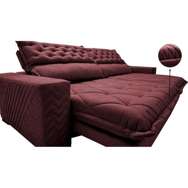 Imagem de Sofá Retrátil e Reclinável 2,75m Molas Ensacadas Cama inBox Spazus com Bordado 3D Velusoft Vinho