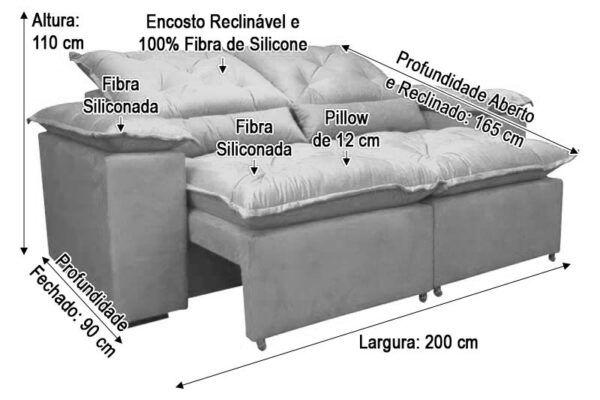 Imagem de Sofá Retrátil e Reclinável 3 lugares Bege 2 m de largura e 1,60 aberto