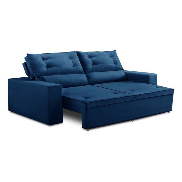 Imagem de Sofá Retrátil e Reclinável 3 lugares com Molas 1,80m Liara Suede Azul Kaleo Decor