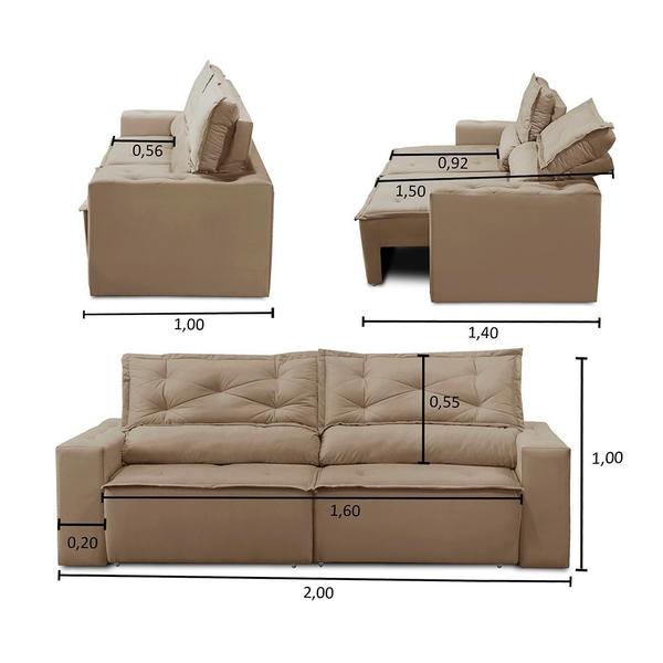 Imagem de Sofá Retrátil e Reclinável 3 lugares com Molas 2,00m Lorena Suede Cappuccino Kaleo Decor