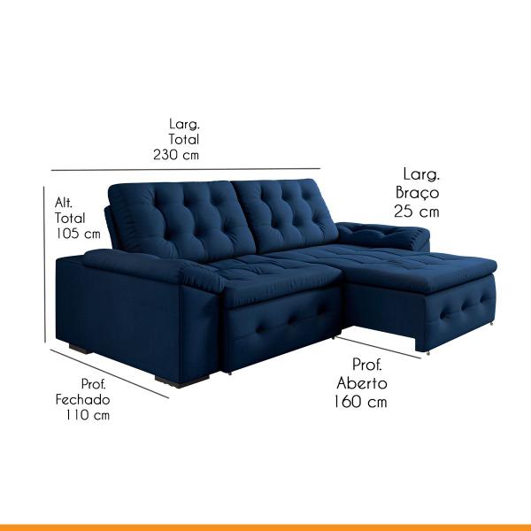 Imagem de Sofá Retrátil e Reclinável 4 Lugares 230 Cm Suede Azul