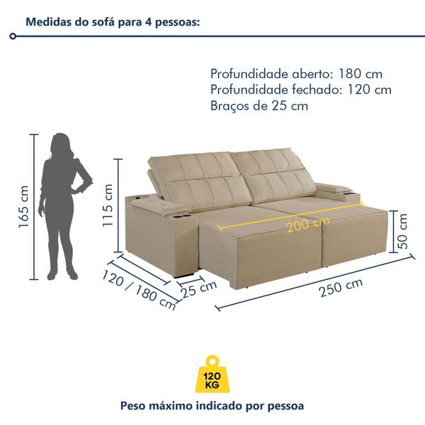 Imagem de Sofá Retrátil e Reclinável 4 Lugares 250cm M182 Yescasa