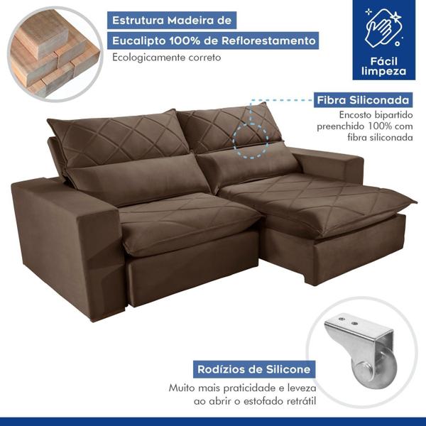 Imagem de Sofa Retrátil e Reclinável 5 Lugares 290cm Porto Veludo