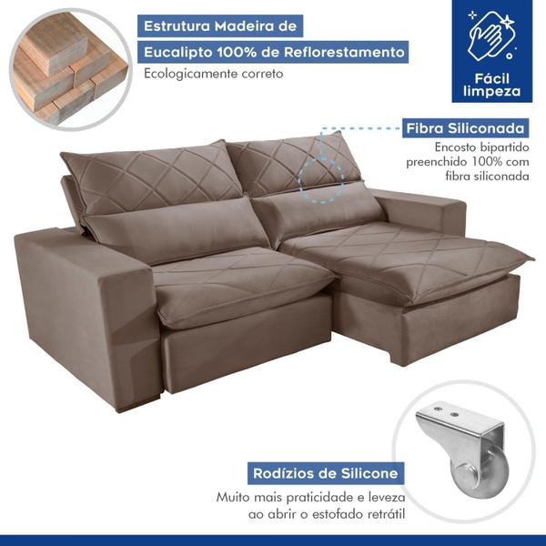 Imagem de Sofa Retrátil e Reclinável 5 Lugares 290cm Porto Veludo