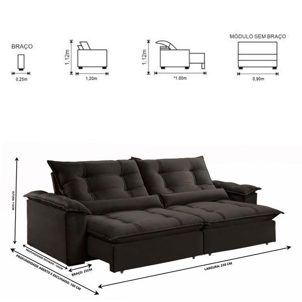 Imagem de Sofá Retrátil e Reclinável Apolo 2,30m 04 Lugares Mola Ensacada TXR