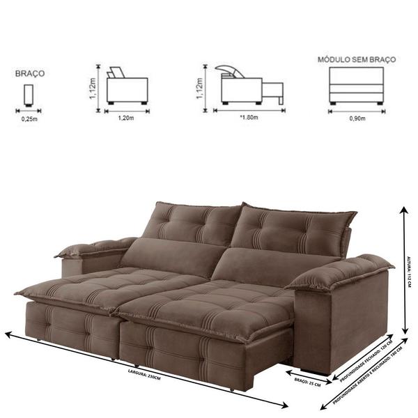 Imagem de Sofá Retrátil e Reclinável Atlas 2,30m 04 Lugares Mola Ensacada TXR