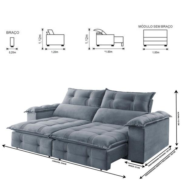 Imagem de Sofá Retrátil e Reclinável Atlas 2,50m 04 Lugares Mola Ensacada TXR
