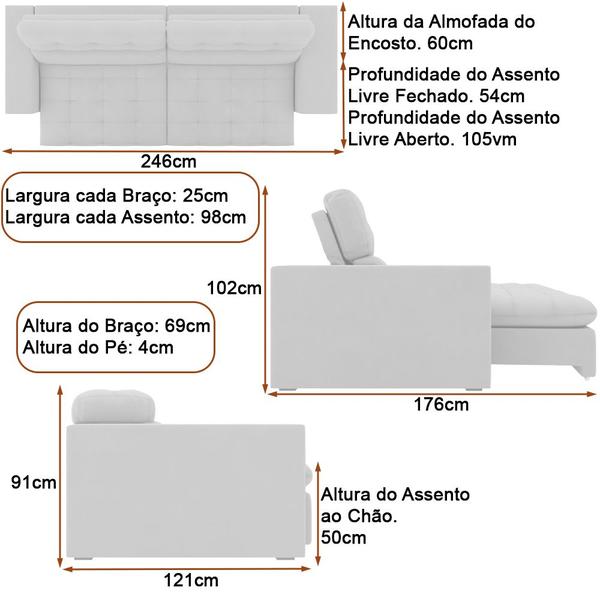 Imagem de Sofá Retrátil e Reclinável Bipartido 3 Lugares 246cm Riviera Veludo Chocolate - Sallar Home