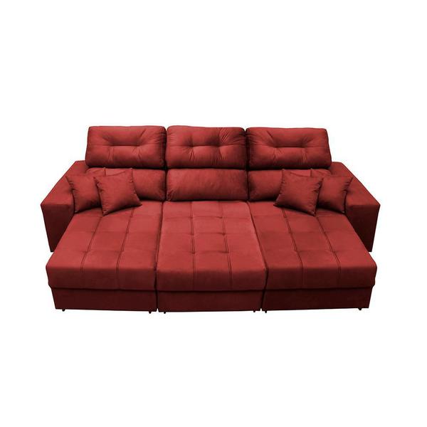 Imagem de Sofá Retrátil e Reclinável Cama inBox Diamond 2,52m Tecido Suede Velusoft Vermelho