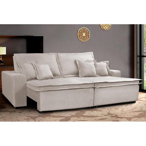 Imagem de Sofa Retrátil e Reclinável com Molas Cama inBox Premium 2,32m tecido em linho Bege Claro