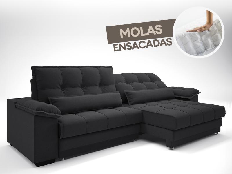 Imagem de Sofá Retrátil e Reclinável com Molas ensacadas e Carregador USB Colosso 2,50m Linho Soft Grafite - NETSOFAS