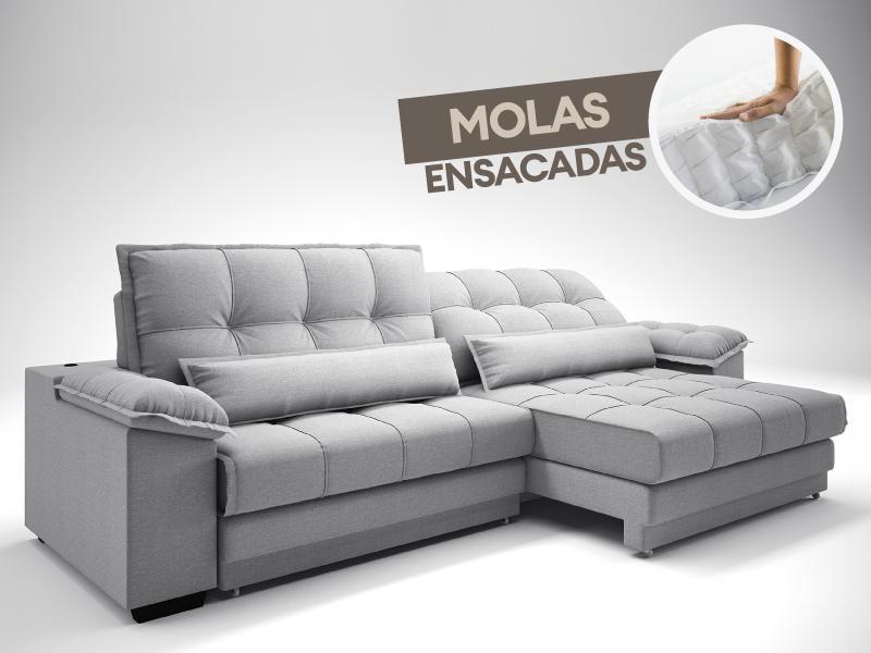 Imagem de Sofá Retrátil e Reclinável com Molas ensacadas e Carregador USB Colosso 2,90m Linho Soft Prata - NETSOFAS