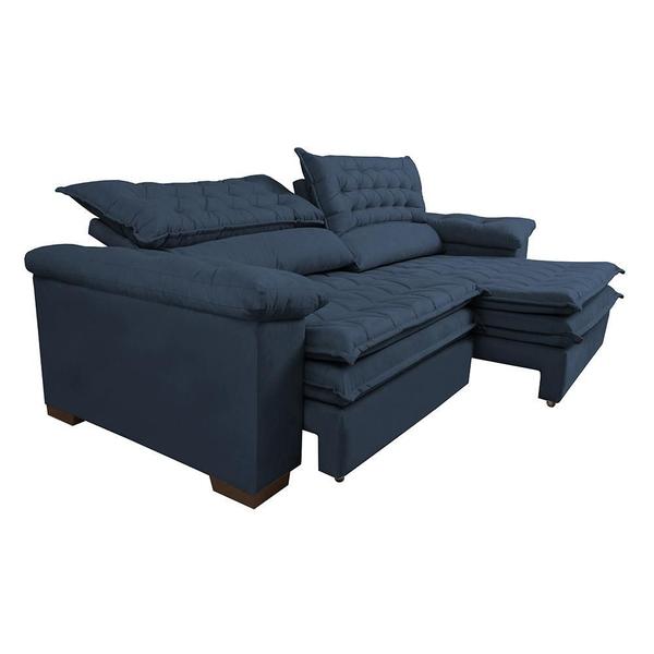 Imagem de Sofá Retrátil e Reclinável Molas Ensacadas Cama inBox Botonê 2,92m Espuma Viscoelástico Suede Azul