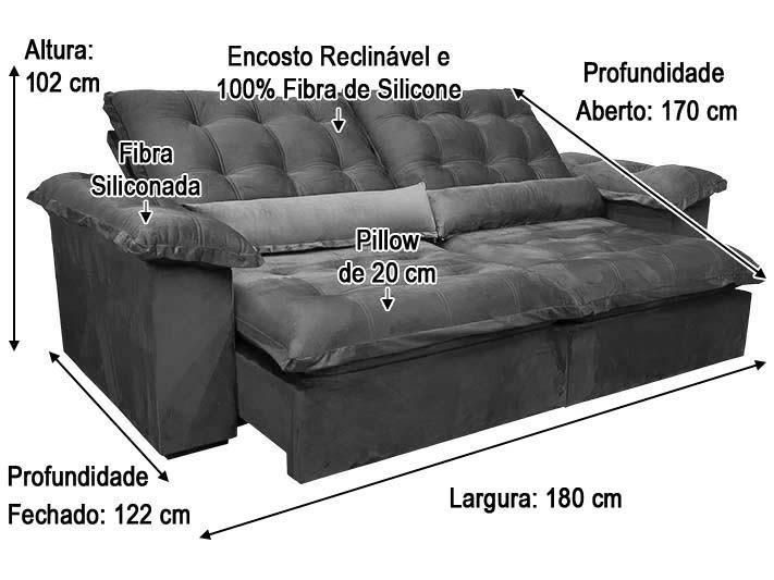 Imagem de Sofá Retrátil Reclinável 1,80 m Azul 325 Florença Plus