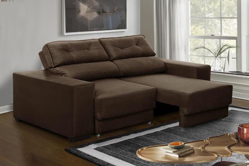 Imagem de Sofá Retrátil Reclinável 1,80m 3 Lugares Nubia Suede Marrom  Madelina Decor