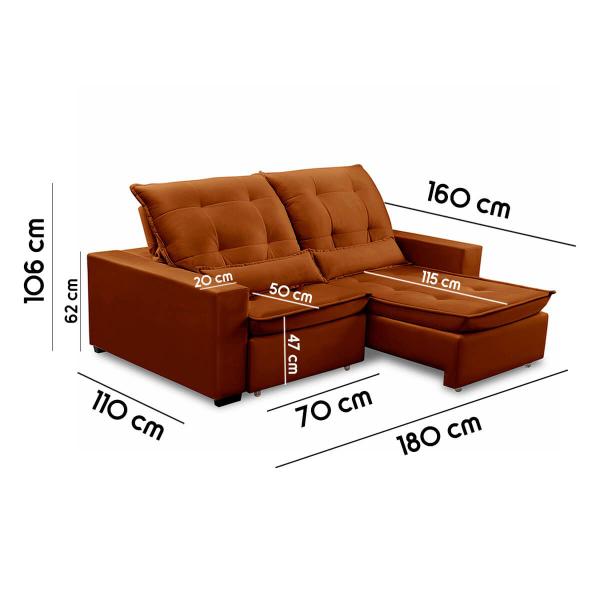 Imagem de Sofa Retratil Reclinavel 2 Lugares 1,80m Atlantis Veludo Terracota LansofBR