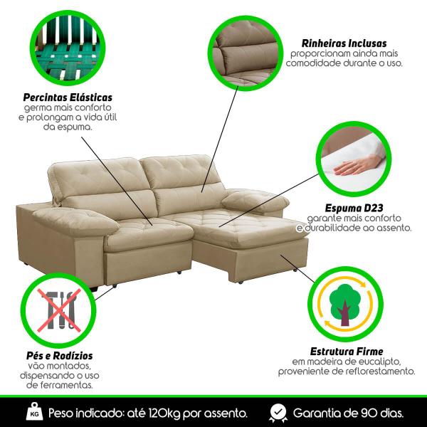 Imagem de Sofa Retratil Reclinavel 2 Lugares 1,80m Crystal Veludo Bege LansofBR