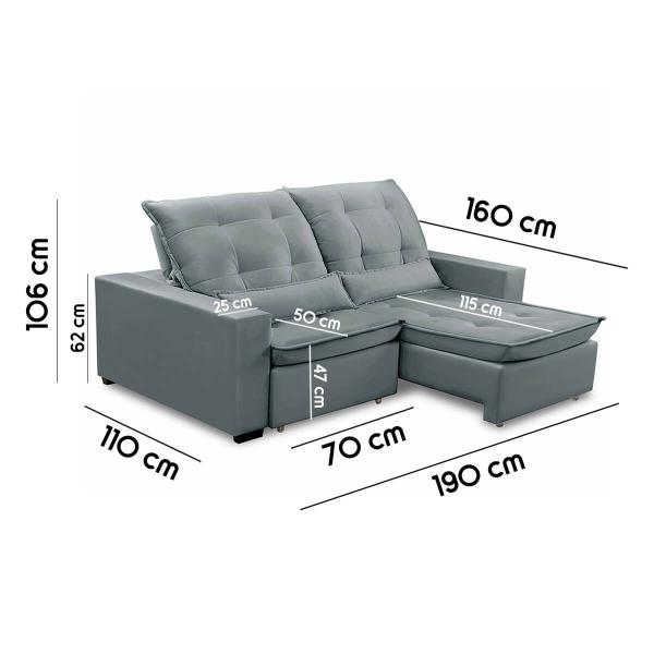 Imagem de Sofa Retratil Reclinavel 2 Lugares 1,90m Atlantis Veludo Cinza Claro LansofBR