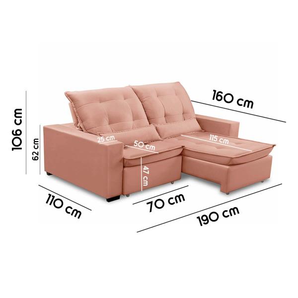 Imagem de Sofa Retratil Reclinavel 2 Lugares 1,90m Atlantis Veludo Rosê LansofBR