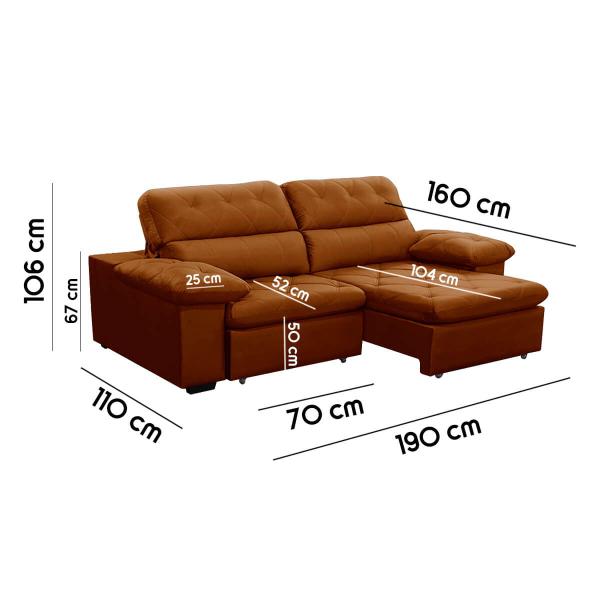 Imagem de Sofa Retratil Reclinavel 2 Lugares 1,90m Crystal Veludo Laranjado LansofBR