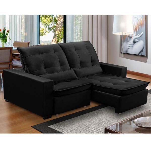 Imagem de Sofa Retratil Reclinavel 2 Lugares 2,10m Atlantis Veludo Preto LansofBR