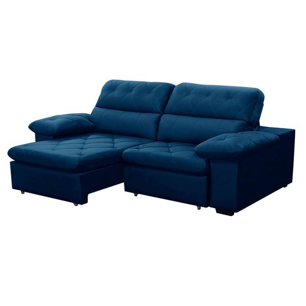 Imagem de Sofa Retratil Reclinavel 2 Lugares 2,10m Crystal Veludo Azul Marinho LansofBR