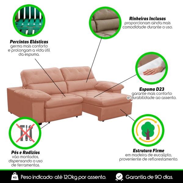 Imagem de Sofa Retratil Reclinavel 2 Lugares 2,10m Crystal Veludo Rosê LansofBR