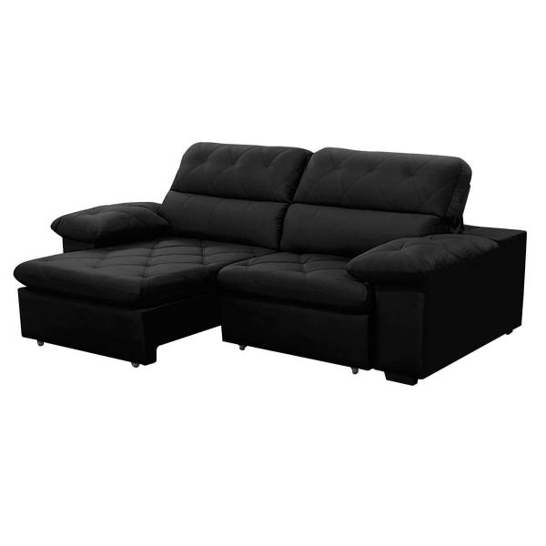 Imagem de Sofa Retratil Reclinavel 2 Lugares 2,20m Crystal Veludo Preto LansofBR