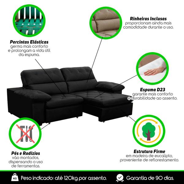 Imagem de Sofa Retratil Reclinavel 2 Lugares 2,30m Crystal Veludo Preto LansofBR