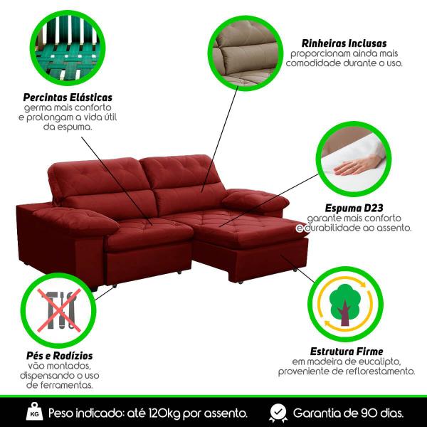 Imagem de Sofa Retratil Reclinavel 2 Lugares 2,60m Crystal Veludo Bordô LansofBR