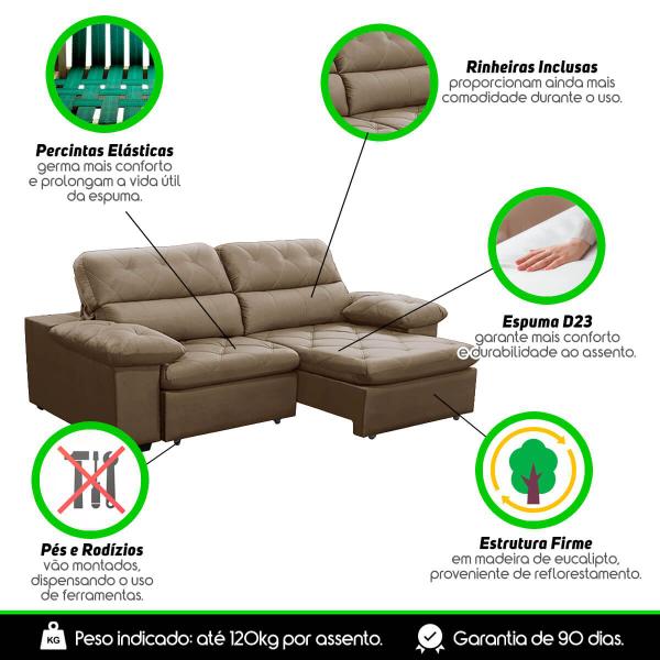 Imagem de Sofa Retratil Reclinavel 2 Lugares 2,60m Crystal Veludo Capuccino LansofBR